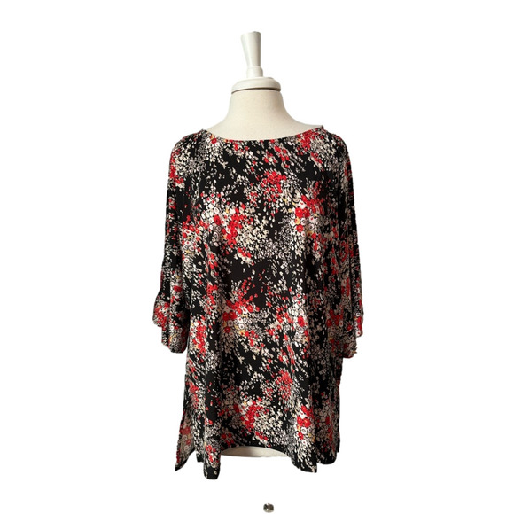 Unbranded Tops - Women's Blouse 2X Red Black Floral Lightweight Flowy BOHO Cottagecore Business